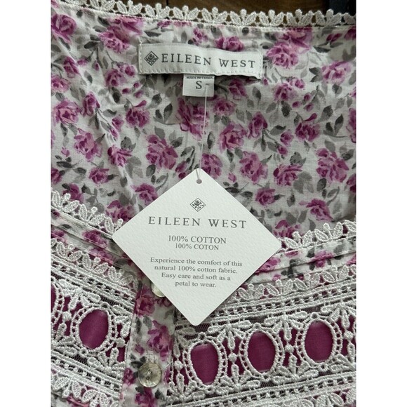 EILEEN WEST NIGHTGOWN 100% COTTON Long Gray & Pink Roses Floral Sz Small NEW - Picture 3 of 5